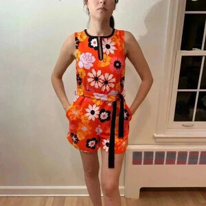 Victoria Beckham x Target 70s print romper XS sleeveless tie waist pocket shorts